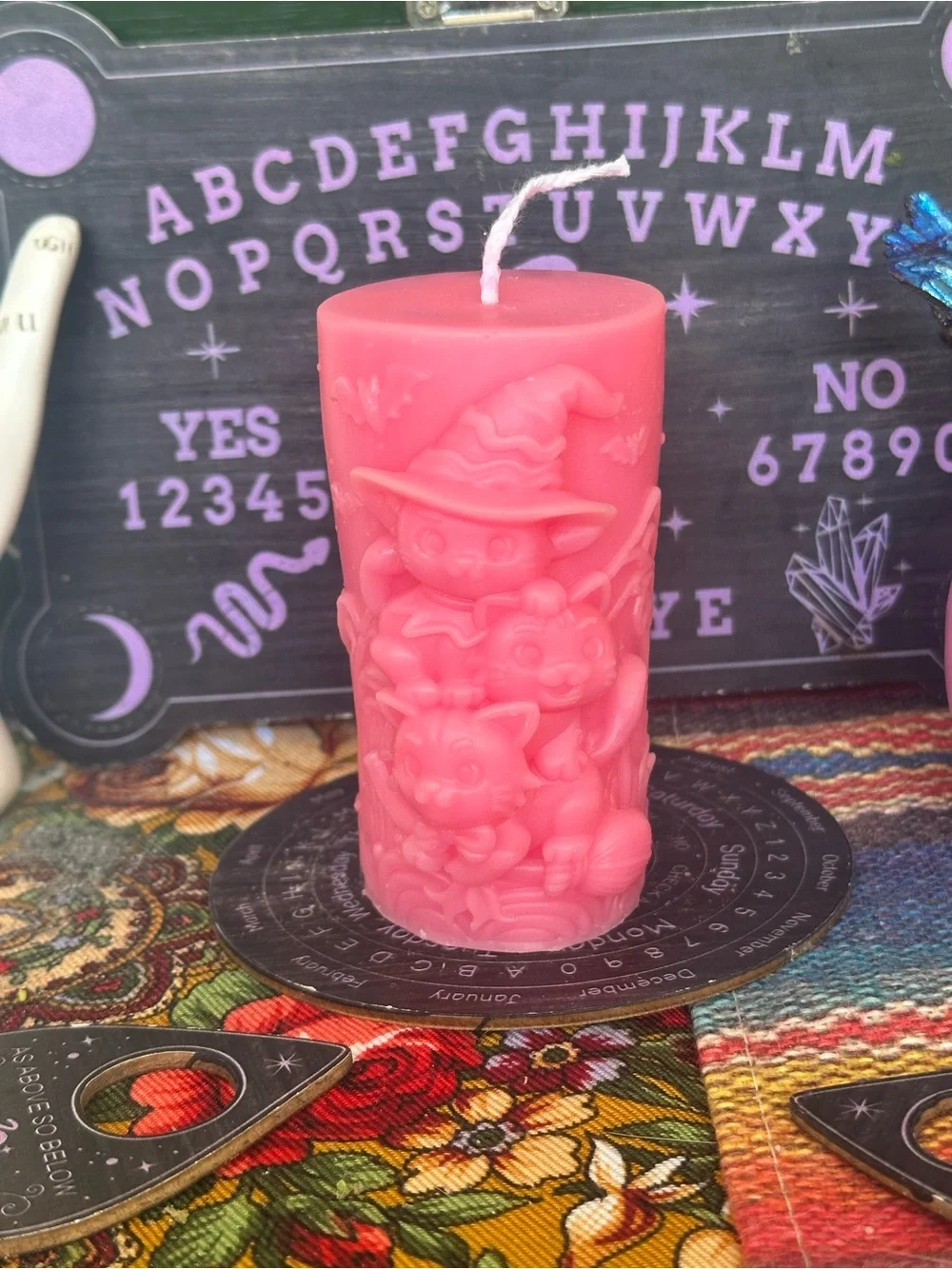 Pink Witch Cats Candle